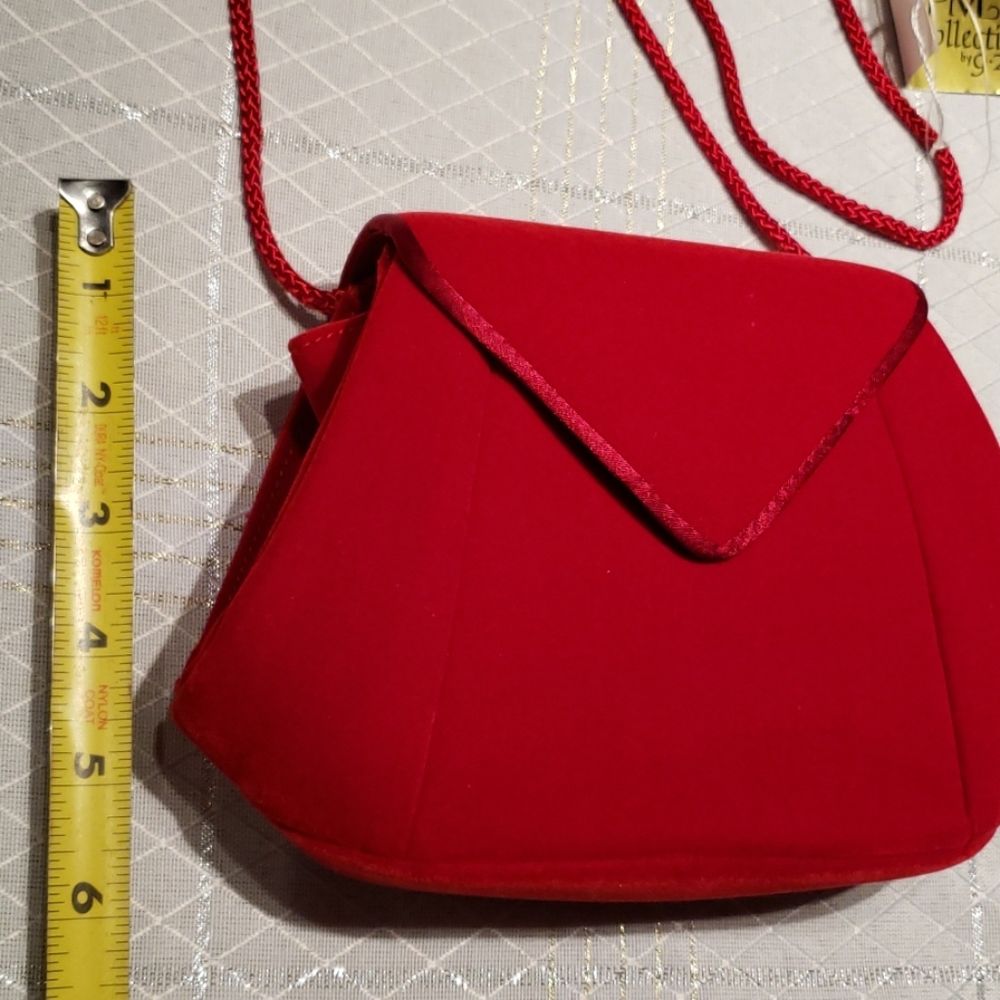 Evening Mini Shoulder Bag Purse NEW Red Velour - Picture 9 of 10